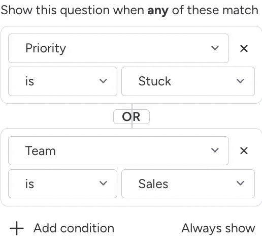A rule that shows a question only when an earlier answer matches